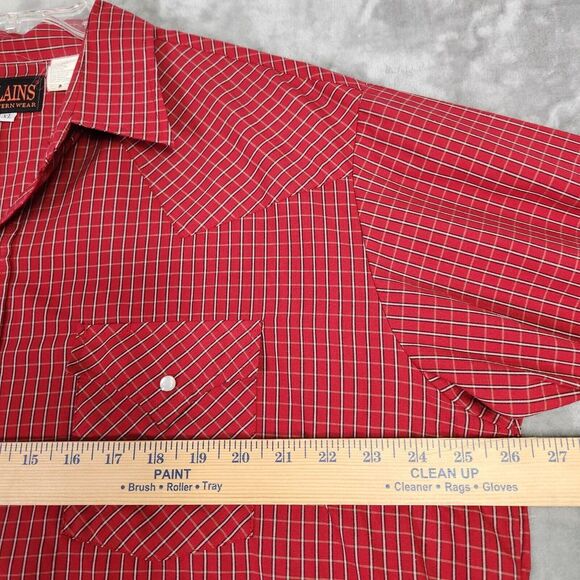 Plains Western Wear Shirt Mens XL Red Plaid Pearl Snap Long Sleeve Cowboy Rodeo - Picture 6 of 7